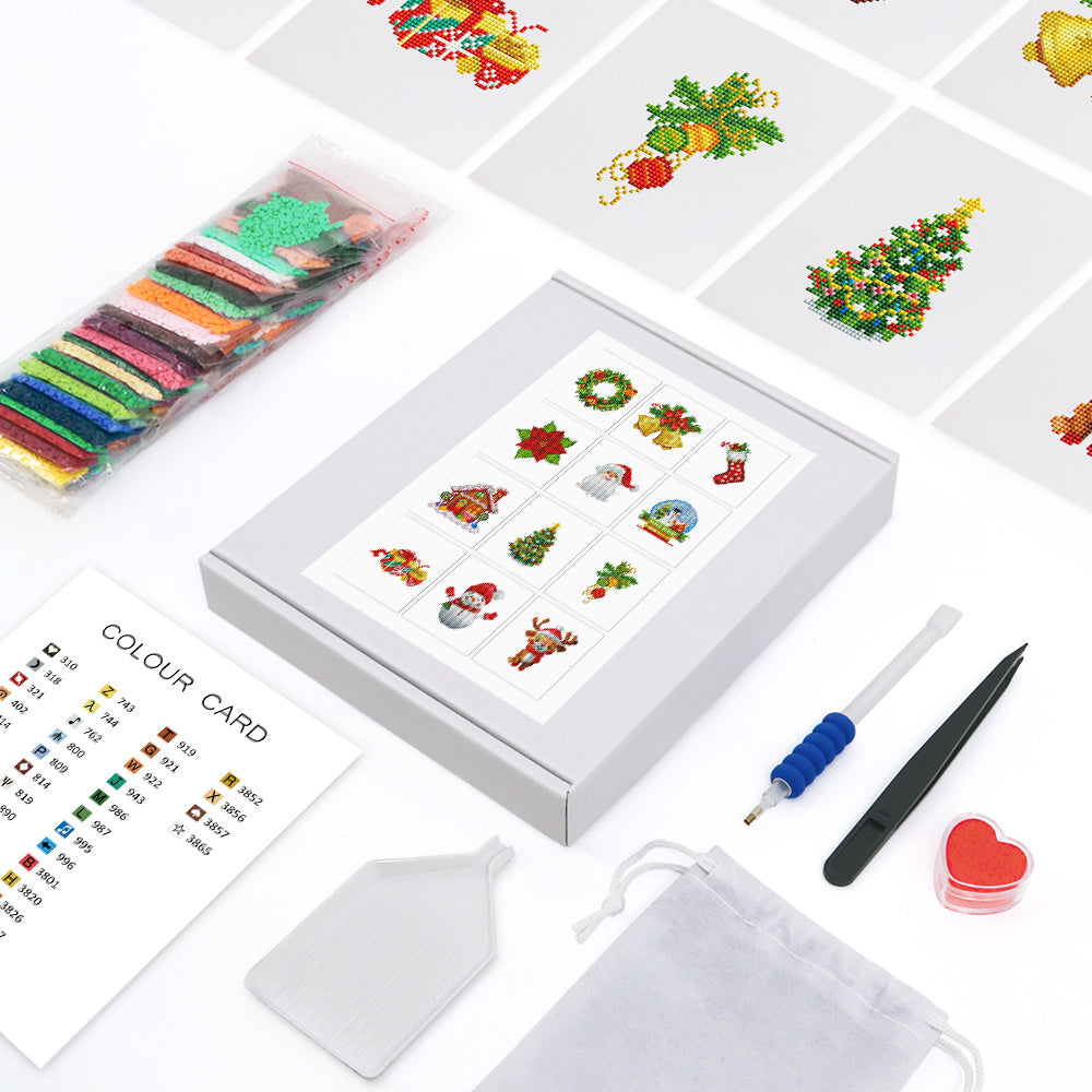 Set of 12 Christmas Designs B - Mini Diamond Painting Kits