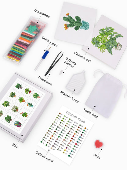 Set of 12 Plants B - Mini Diamond Painting Kits