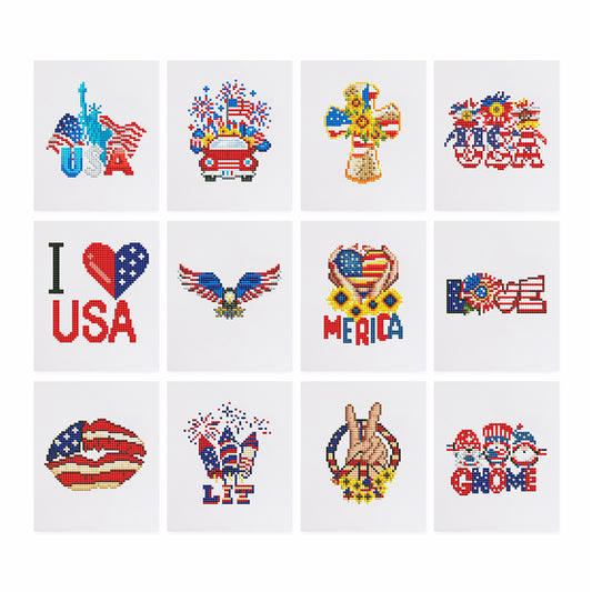 Set of 12 USA - Mini Diamond Painting Kits