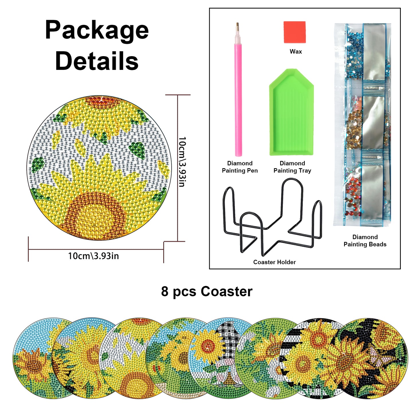 Set of 8 Sunflowers - Diamond Painting Coaster