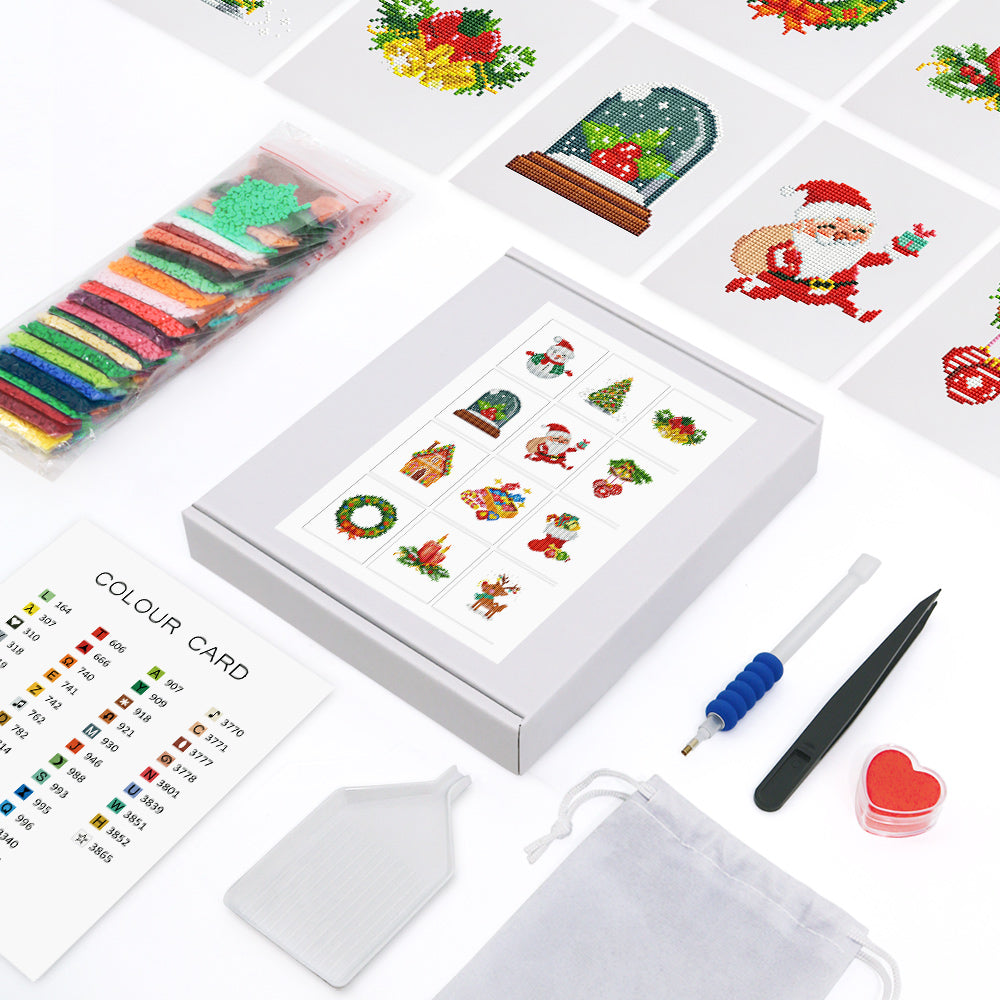 Set of 12 Christmas Designs C - Mini Diamond Painting Kits