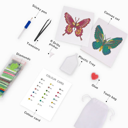 Set of 4 Butterflies - Mini Diamond Painting Kits