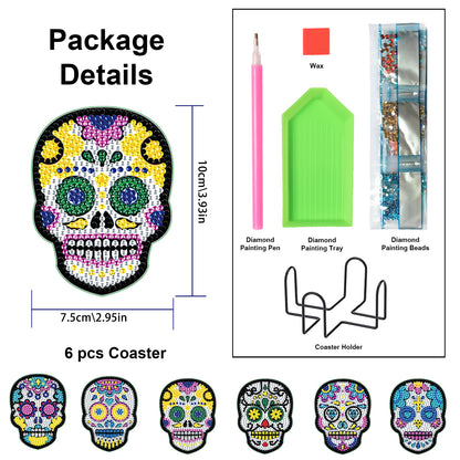Set of 6 Skulls - Diamond Painting Coaster