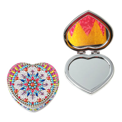 Heart Mandala - Diamond Painting Compact Mirror