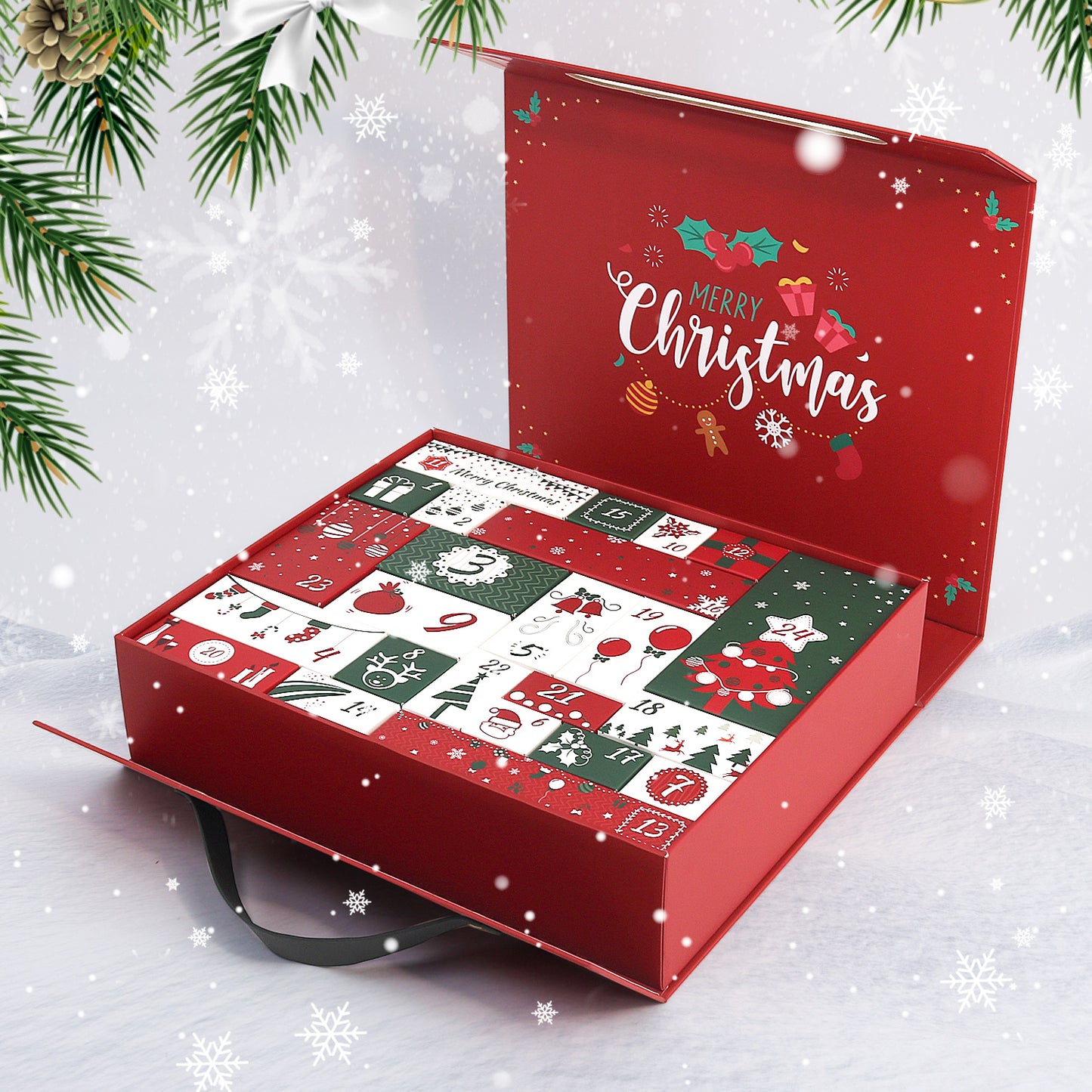 24pcs Christmas Advent Calendar Box - Red