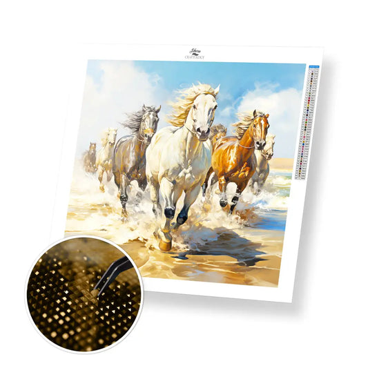 7 Horses Running - Exclusive Premium Diamond Painting Kit - 30x30cm / 12x12’’ / Square (Most Popular) - Diamond