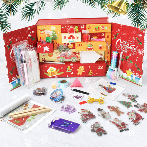 12pcs Christmas Advent Calendar Box - Red