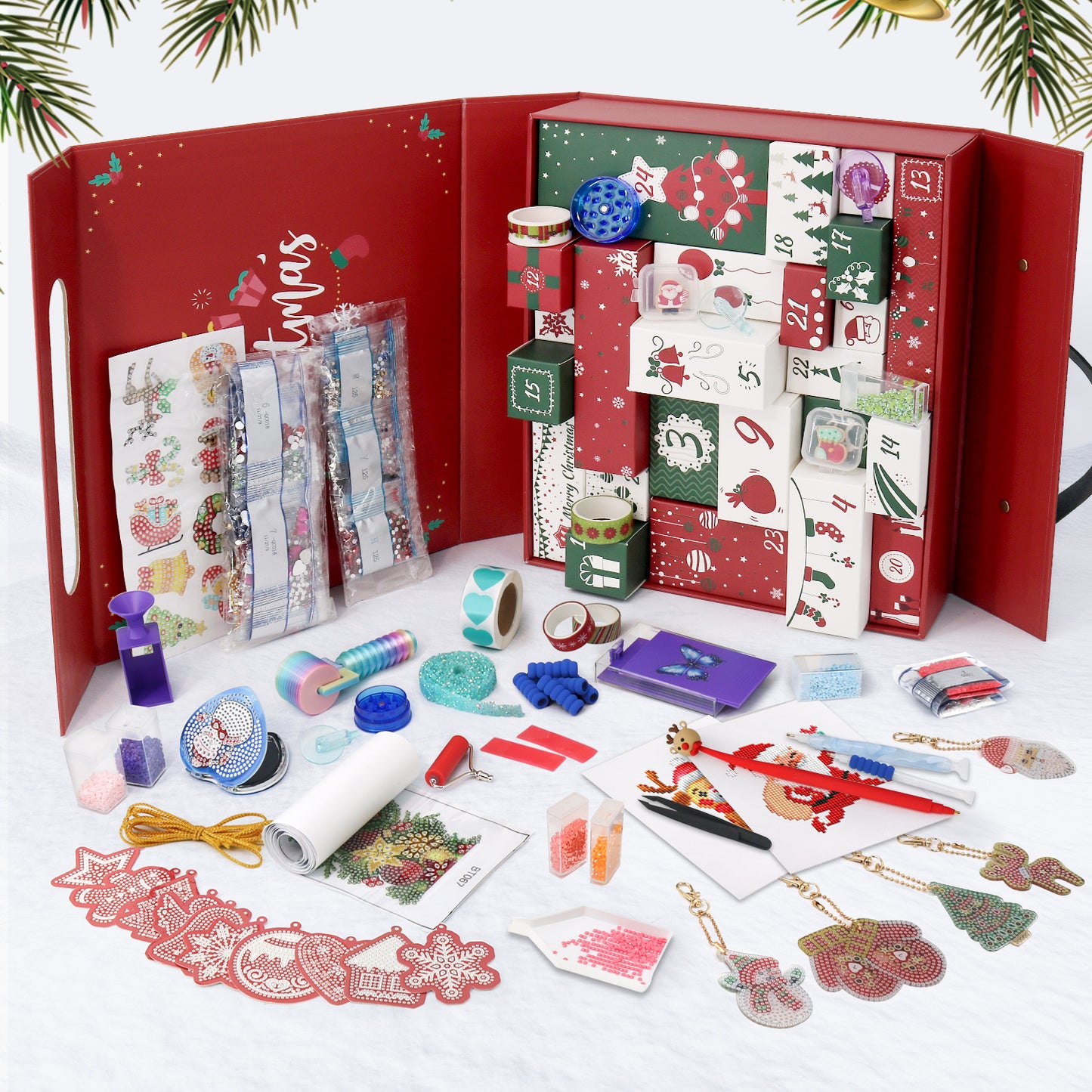 24pcs Christmas Advent Calendar Box - Red