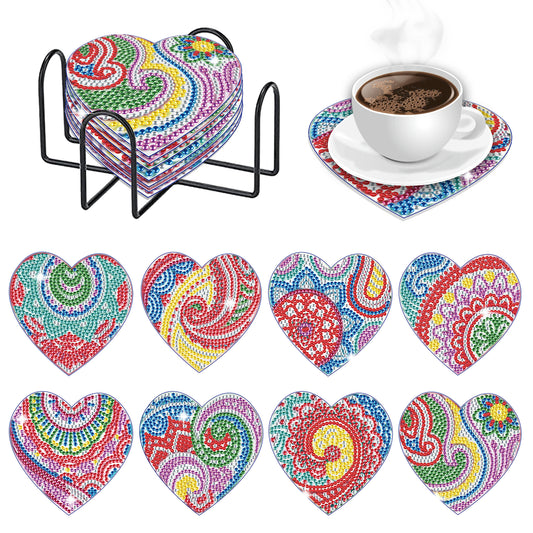 Set of 8 Hearts - Diamond Painting Coaster