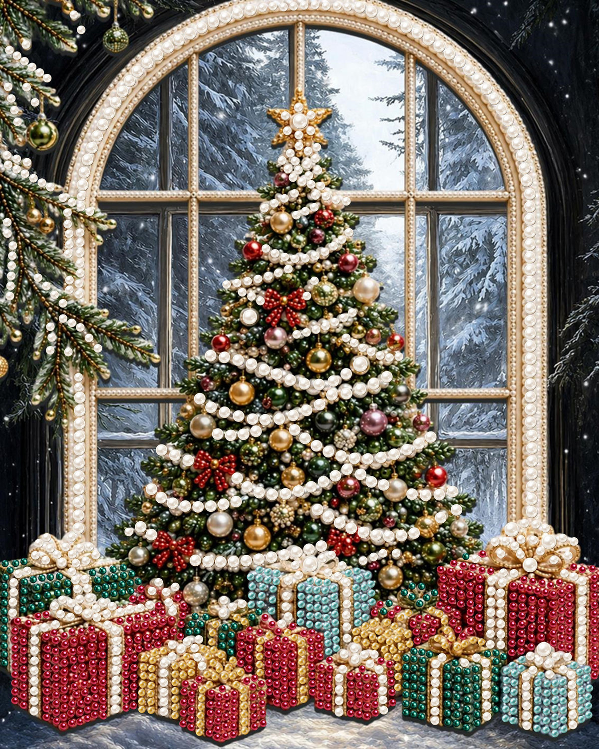 Christmas Tree and Presents - Pearl Diamond Painting Kit