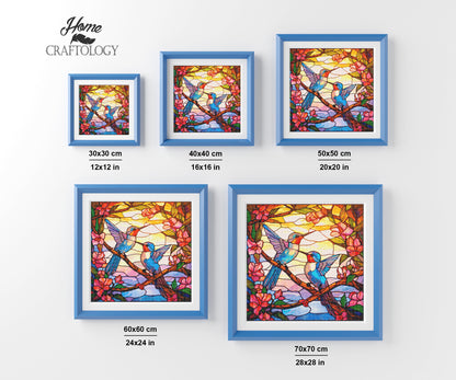 Stained Glass Hummingbirds on Branch - Exclusive Premium Diamond Painting Kit