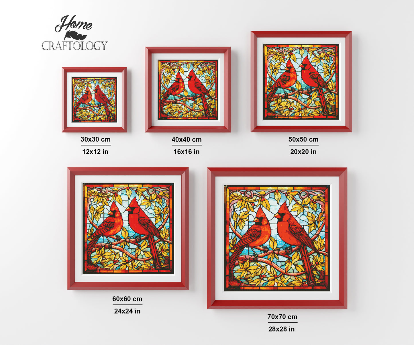 Stained Glass Two Red Cardinals - Exclusive Premium Diamond Painting Kit