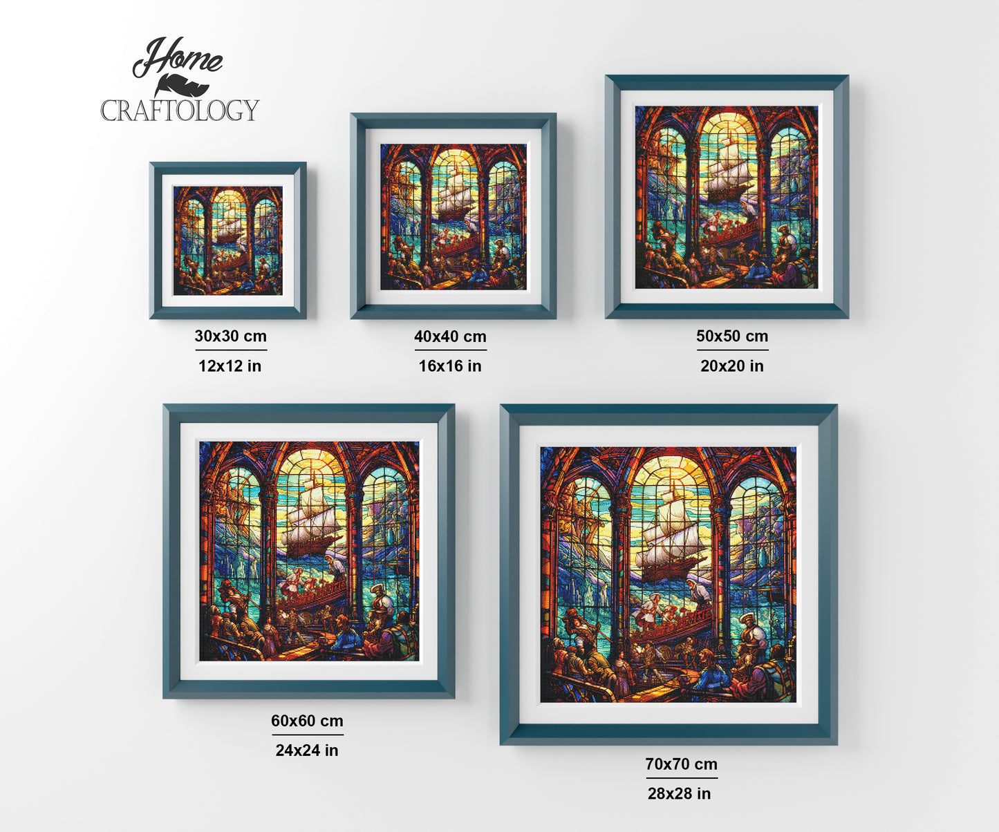 Stained Glass Ship and Seamen - Exclusive Premium Diamond Painting Kit