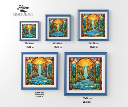 Stained Glass Waterfalls Sunset - Exclusive Premium Diamond Painting Kit