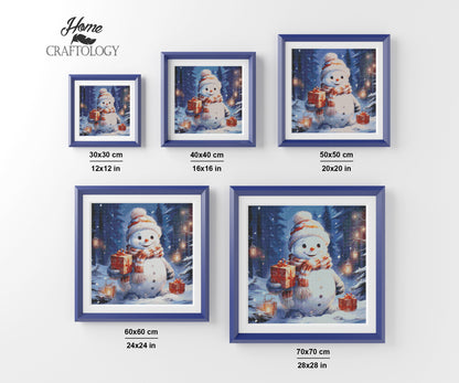 Happy Snowman at Night - Exclusive Premium Diamond Painting Kit