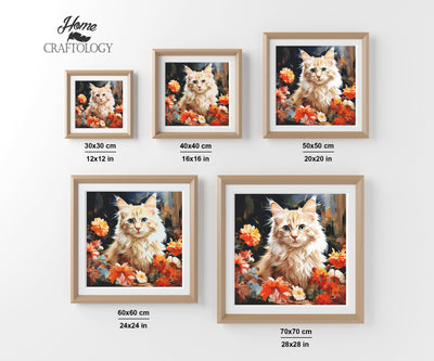 Cat with Orange Flowers - Premium Diamond Painting Kit