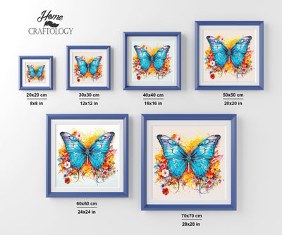 Blue Butterfly and Flowers - Premium Diamond Painting Kit