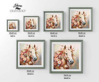 Horse with Pink Flowers - Exclusive Premium Diamond Painting Kit