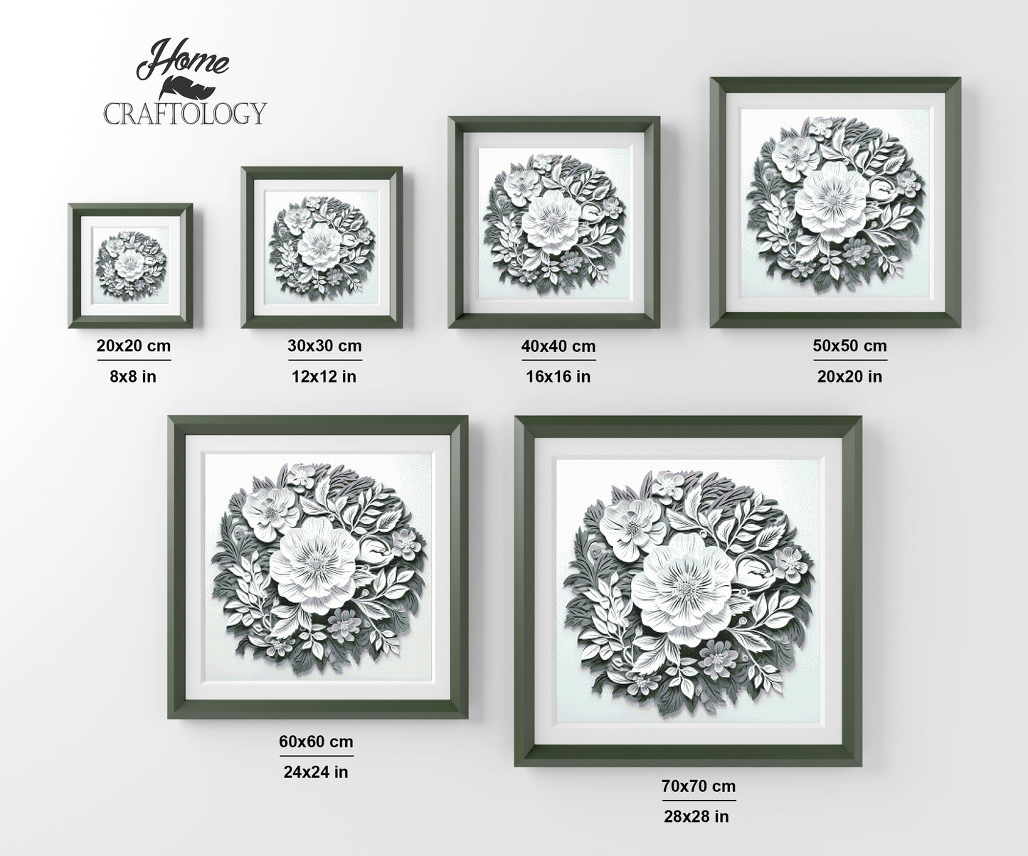 White Flowers with Leaves - Exclusive Premium Diamond Painting Kit