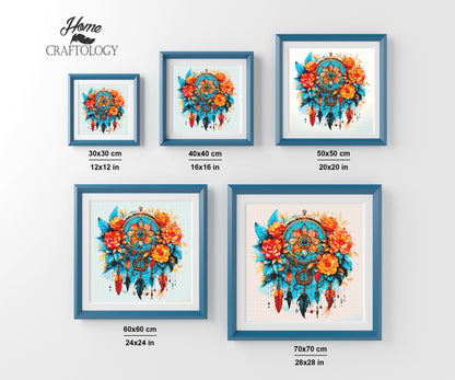 Dreamcatcher and Orange Flowers - Exclusive Premium Diamond Painting Kit