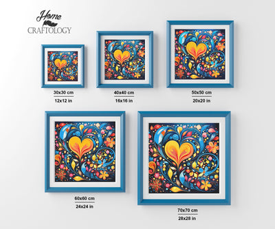 New! Heart and Flower Abstract - Premium Diamond Painting Kit