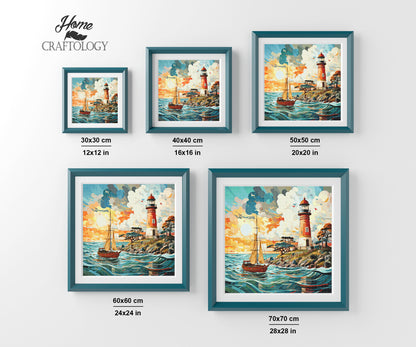 Lighthouse and Boat - Exclusive Premium Diamond Painting Kit