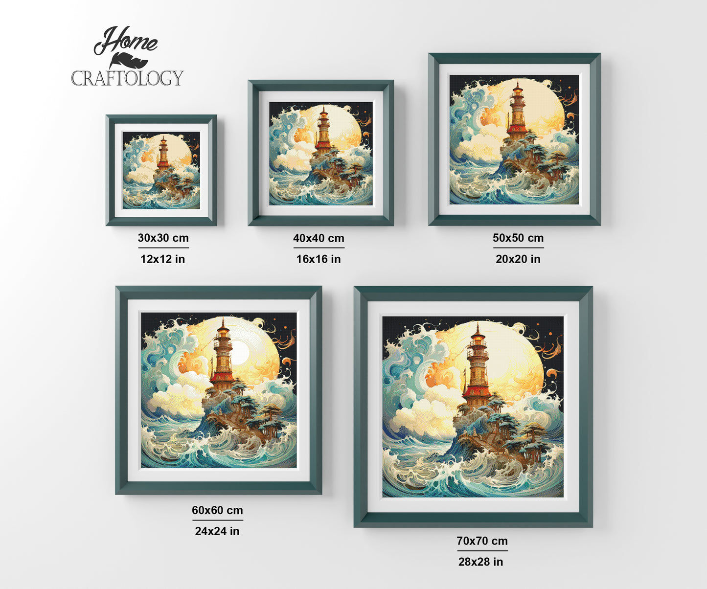 Lighthouse, Waves, Clouds, Sun - Exclusive Premium Diamond Painting Kit