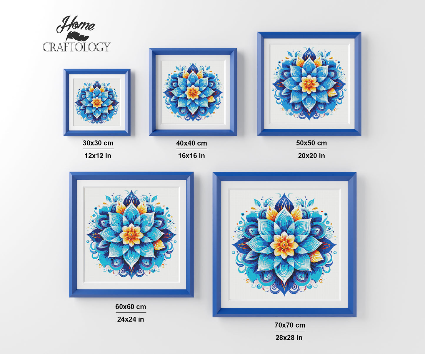 New! Blue and Orange Flower Mandala - Exclusive Premium Diamond Painting Kit