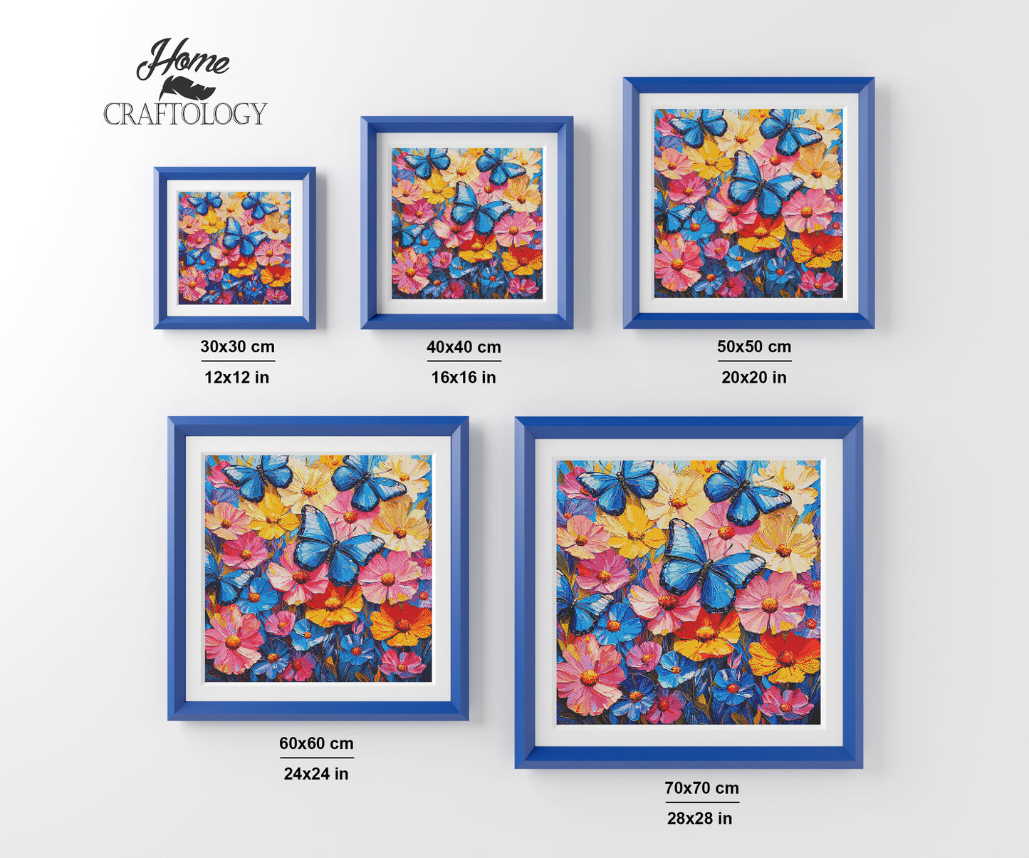 New! Flowers and Blue Butterflies - Exclusive Premium Diamond Painting Kit