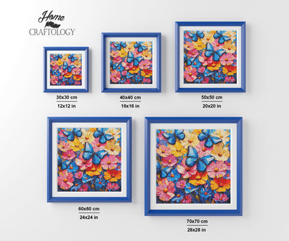 New! Flowers and Blue Butterflies - Exclusive Premium Diamond Painting Kit