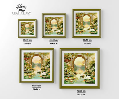 Sunset Lilies and Swans on the Lake - Time Limited Exclusive Diamond Painting Kit