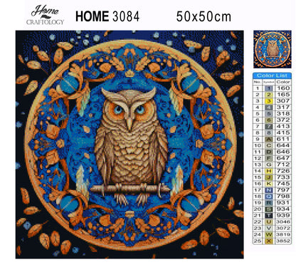 Owl Leaves Mandala - Exclusive Premium Diamond Painting Kit