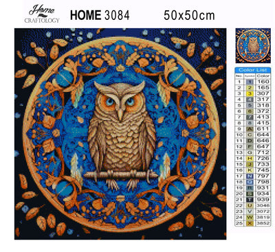 Owl Leaves Mandala - Premium Diamond Painting Kit