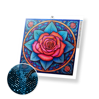 Vibrant Rose Mandala - Premium Diamond Painting Kit