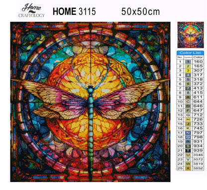 Stained Glass Colorful Dragonfly - Exclusive Premium Diamond Painting Kit