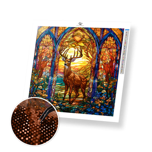 Stained Glass Deer in the Forest - Exclusive Premium Diamond Painting Kit