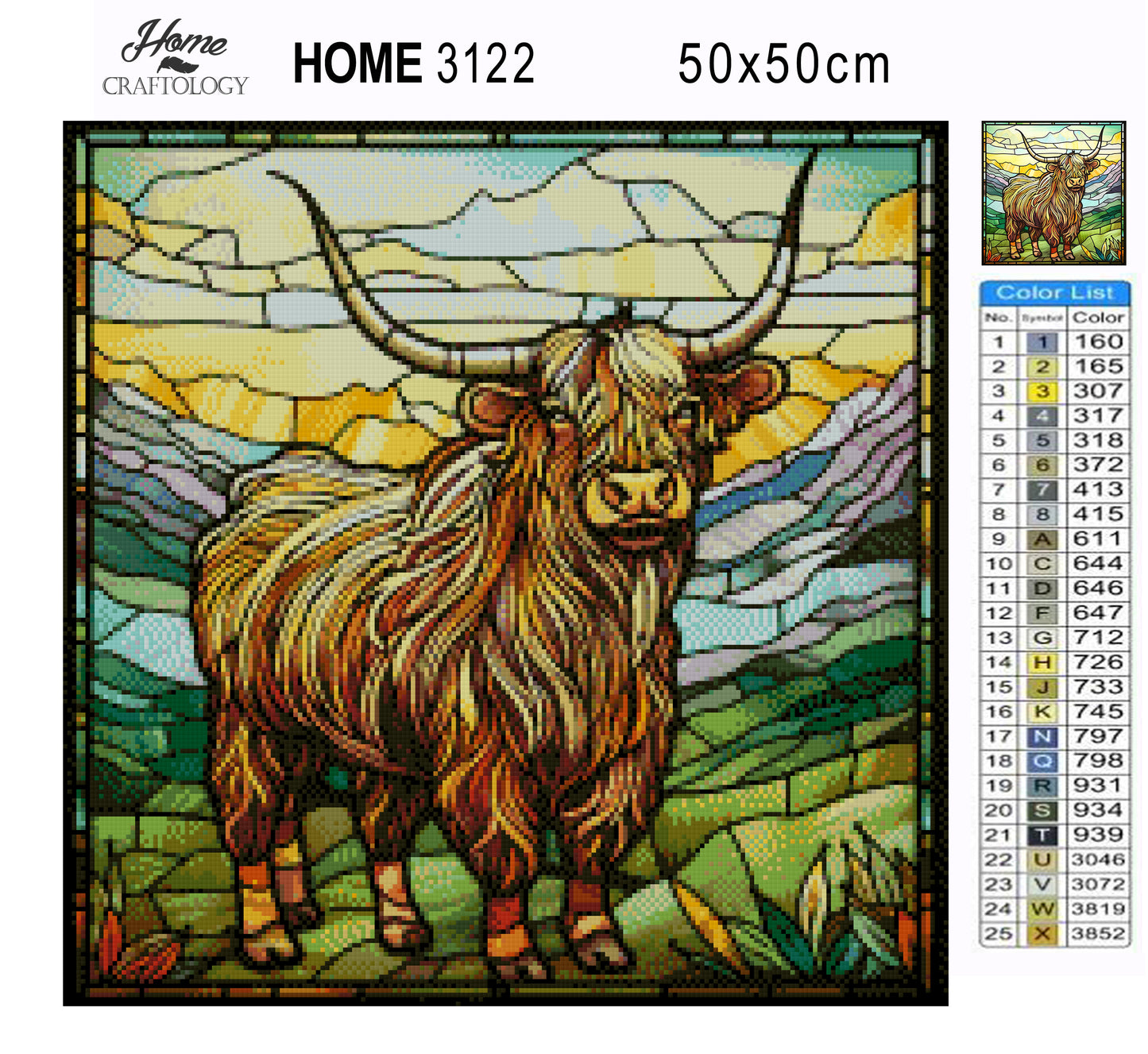 Stained Glass Highland Cow - Exclusive Premium Diamond Painting Kit