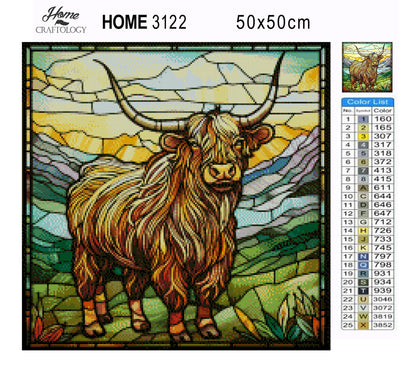 Stained Glass Highland Cow - Premium Diamond Painting Kit