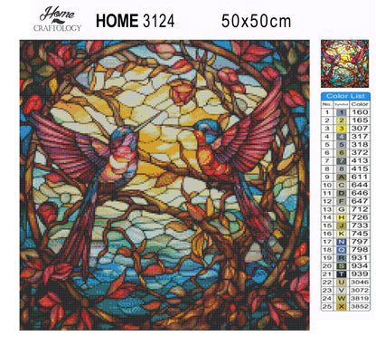 Stained Glass Hummingbirds - Exclusive Premium Diamond Painting Kit