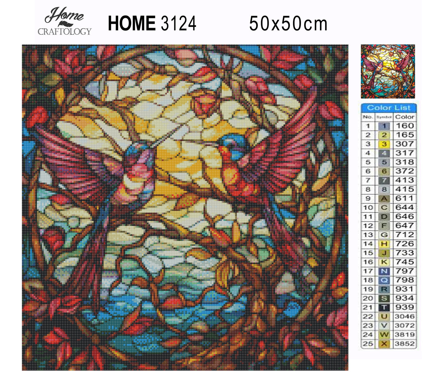 Stained Glass Hummingbirds - Premium Diamond Painting Kit