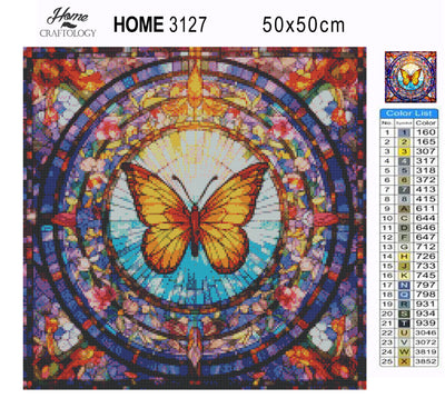 Stained Glass Orange Butterfly - Premium Diamond Painting Kit