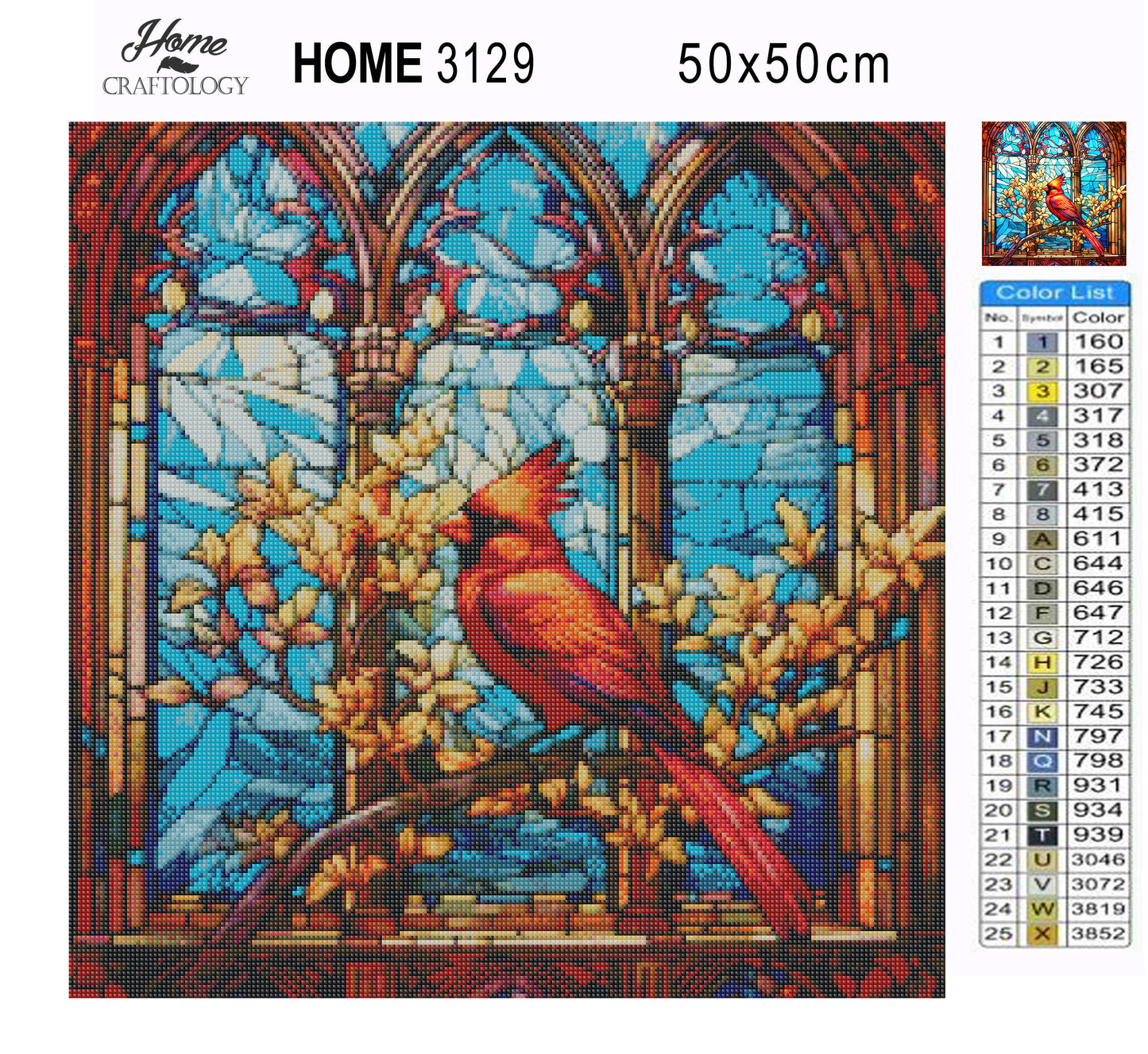 Stained Glass Red Cardinal - Exclusive Premium Diamond Painting Kit