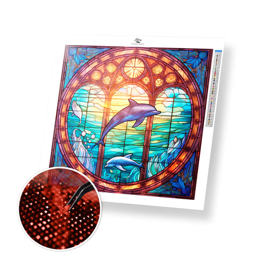 Stained Glass Swimming Dolphins - Exclusive Premium Diamond Painting Kit