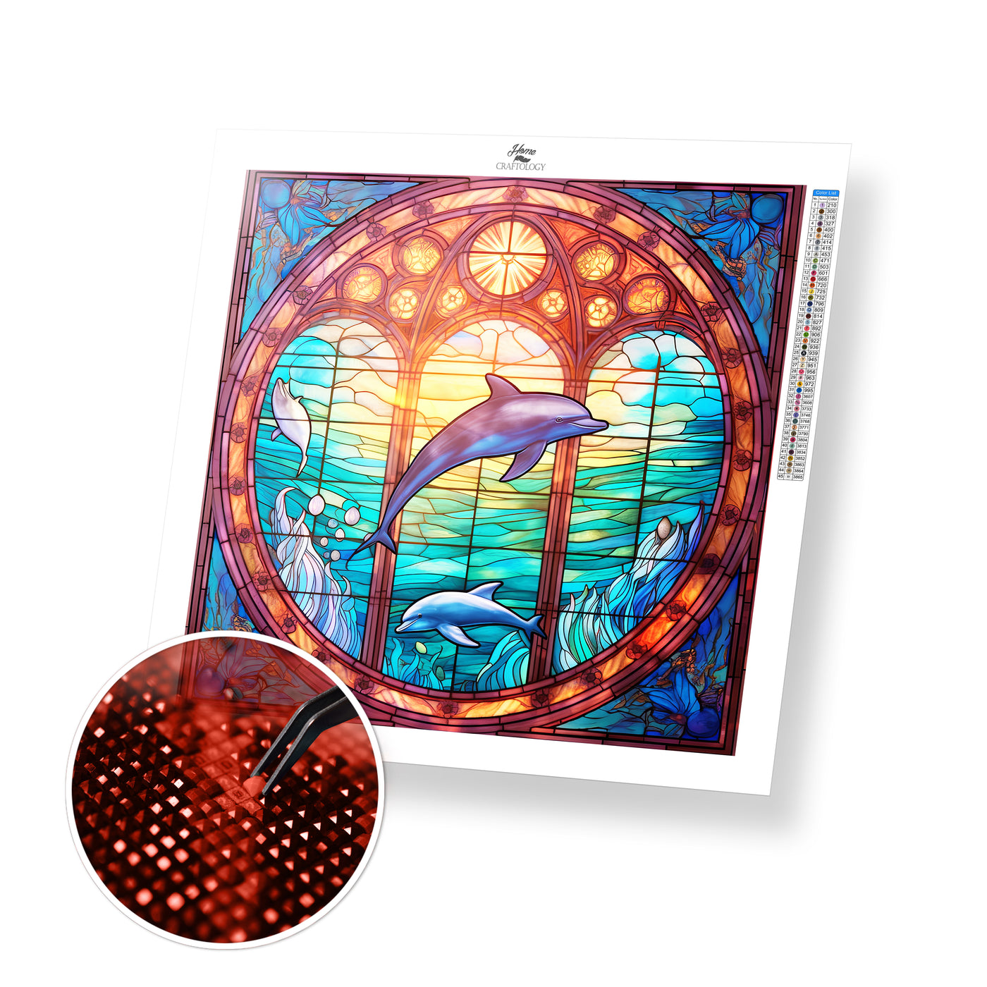 Stained Glass Swimming Dolphins - Premium Diamond Painting Kit
