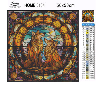 Stained Glass Wolves - Premium Diamond Painting Kit