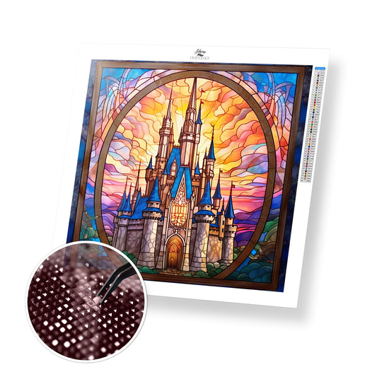 Stained Glass Castle Sunset - Exclusive Premium Diamond Painting Kit