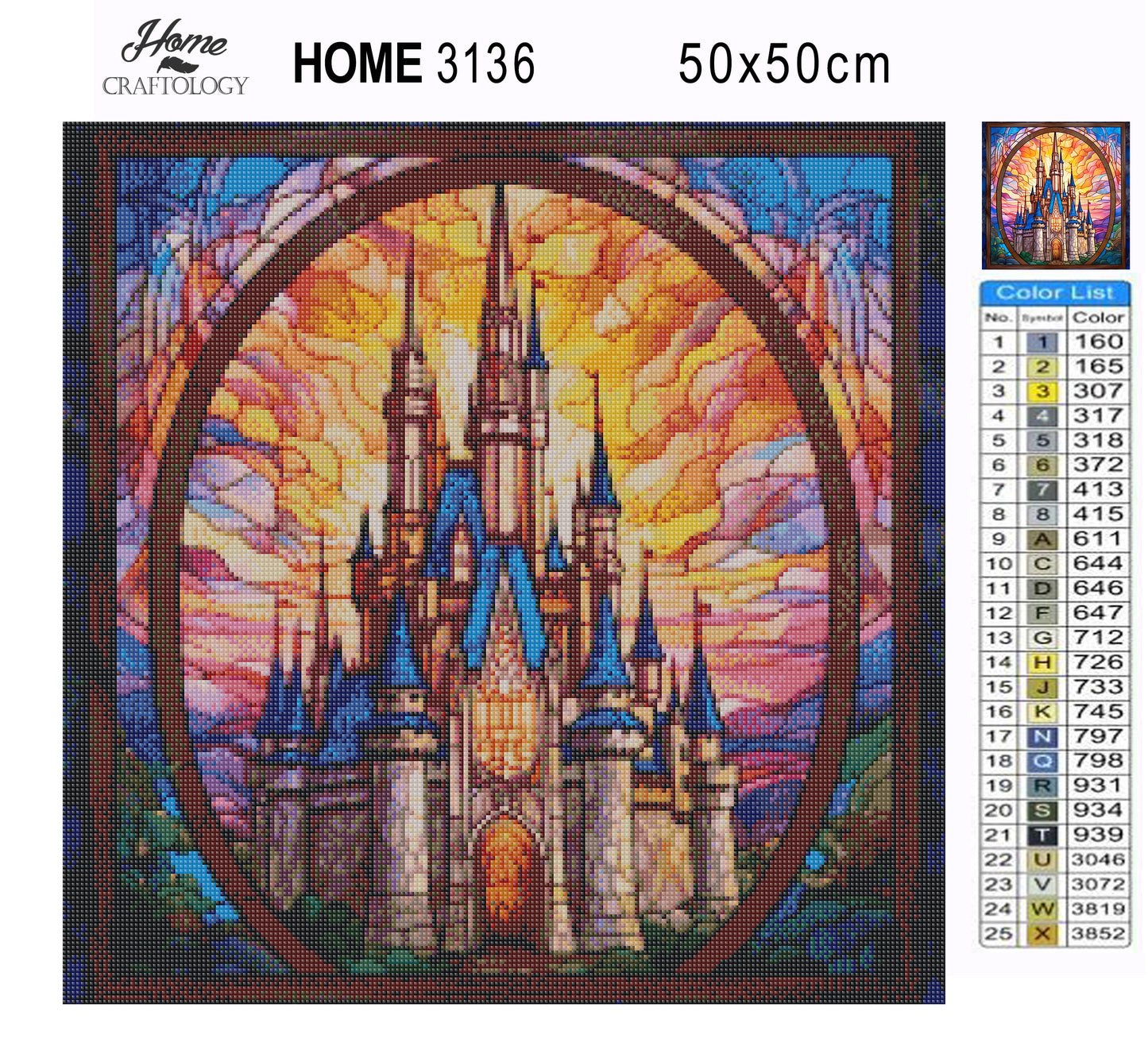 Stained Glass Castle Sunset - Exclusive Premium Diamond Painting Kit