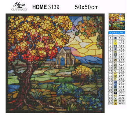 Stained Glass Church in Orchard - Exclusive Premium Diamond Painting Kit