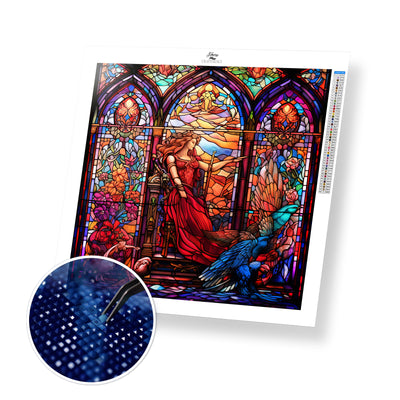 Stained Glass Girl in Red Dress - Premium Diamond Painting Kit