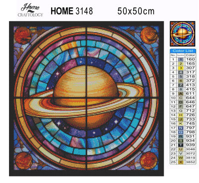 Stained Glass Saturn - Premium Diamond Painting Kit